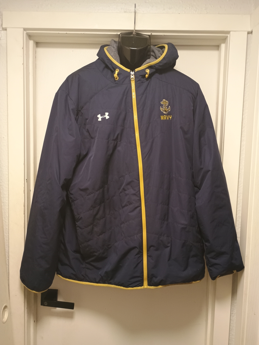 Under Armour Men's Navy Hooded Puffer Jacket with Yellow Trim